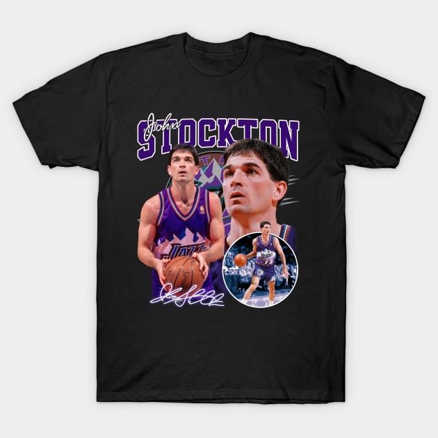 John Stockton Utah Basketball Legend Signature Vintage Retro 80s 90s Bootleg Rap Style T-Shirt by CarDE